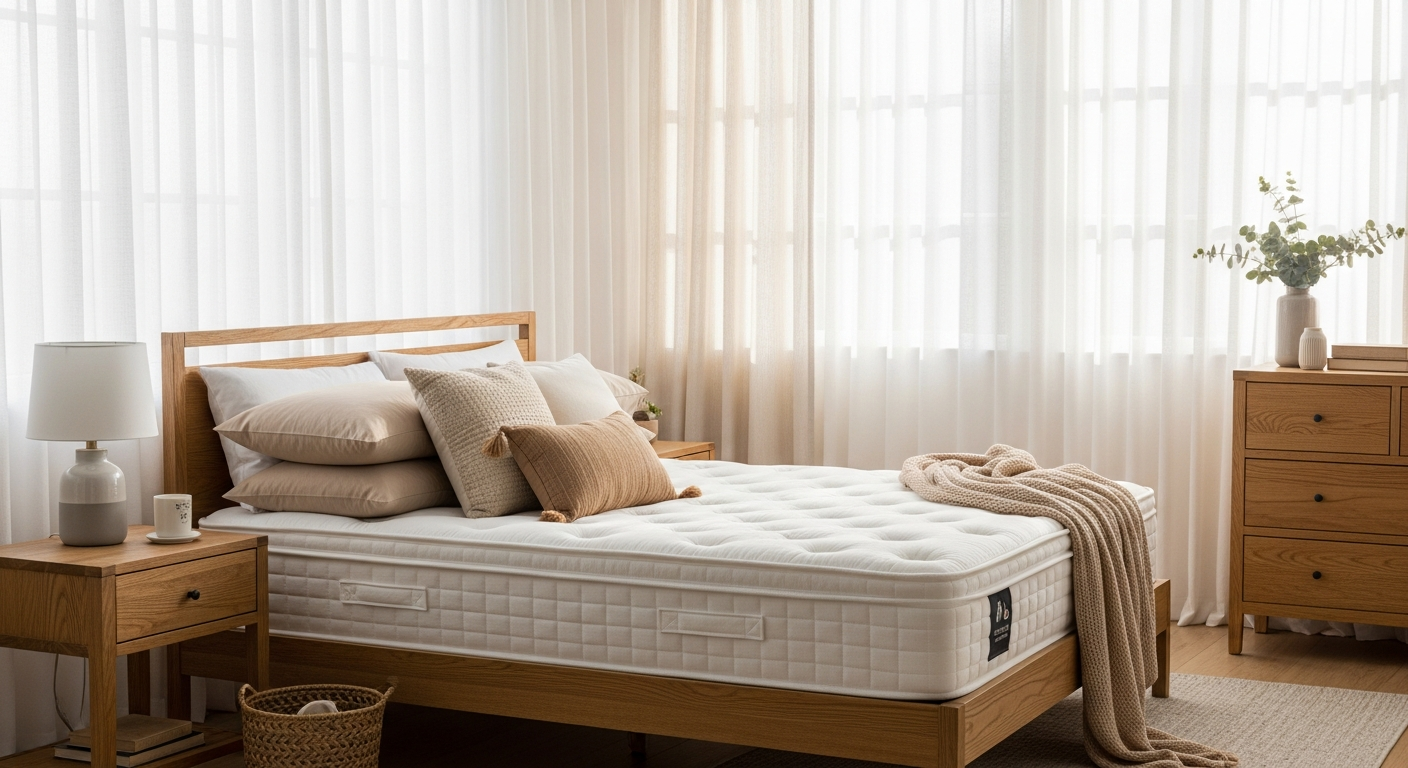 Pristine staged bedroom with warm lighting
